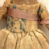 Exquisite Tiny Early Hand-woven Doll with Black Hair and Very Fine Dress, Believed New England