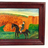Boy in Green with Boots on Horse in Landscape, Wonderful Charles Rabin Oil on Board Painting
