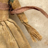 Exquisite Tiny Early Hand-woven Doll with Black Hair and Very Fine Dress, Believed New England