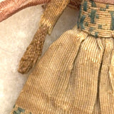 Exquisite Tiny Early Hand-woven Doll with Black Hair and Very Fine Dress, Believed New England