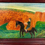 Boy in Green with Boots on Horse in Landscape, Wonderful Charles Rabin Oil on Board Painting