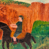 Boy in Green with Boots on Horse in Landscape, Wonderful Charles Rabin Oil on Board Painting