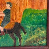 Boy in Green with Boots on Horse in Landscape, Wonderful Charles Rabin Oil on Board Painting