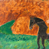 Boy in Green with Boots on Horse in Landscape, Wonderful Charles Rabin Oil on Board Painting