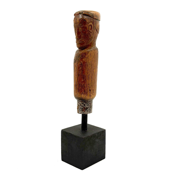 Man in Cap with High Brows and Large Ears, Wonderfully Carved Old Folk Art Knife Handle