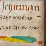 His Sign is the Lion, Pennsylvania German 1803 Fraktur Watercolor Birth Announcement in Brilliant Color