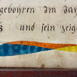 His Sign is the Lion, Pennsylvania German 1803 Fraktur Watercolor Birth Announcement in Brilliant Color