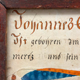 His Sign is the Lion, Pennsylvania German 1803 Fraktur Watercolor Birth Announcement in Brilliant Color