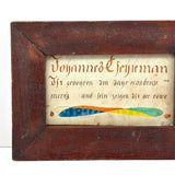 His Sign is the Lion, Pennsylvania German 1803 Fraktur Watercolor Birth Announcement in Brilliant Color