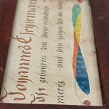 His Sign is the Lion, Pennsylvania German 1803 Fraktur Watercolor Birth Announcement in Brilliant Color