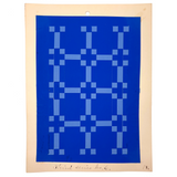 Quilt-like Grid of Blue Crosses, Transcendent Antique Froebel Kindergarten Paper Weaving