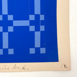 Quilt-like Grid of Blue Crosses, Transcendent Antique Froebel Kindergarten Paper Weaving