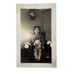 Glowing Young Woman in Chair with Dog and Doilies, Wonderful Vintage Snapshot