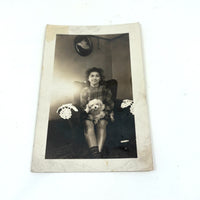 Glowing Young Woman in Chair with Dog and Doilies, Wonderful Vintage Snapshot