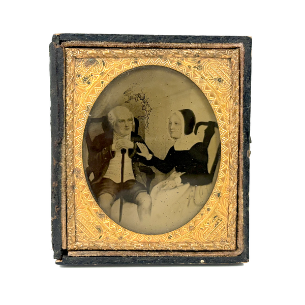 A Gentle Hand (and Short Breeches!) 19th C. Ambrotype of 18th Century Painting in Half Case