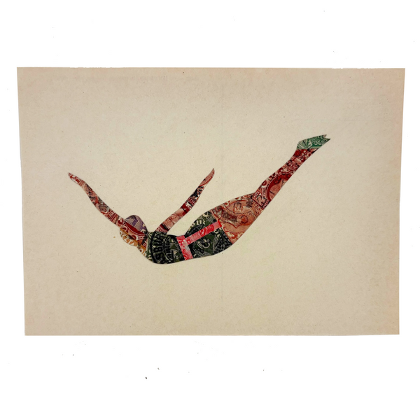 Diver in Flight, Vintage Stamp Art Collage