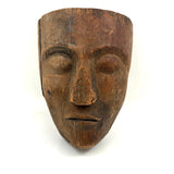 Old Carved Wooden Face with Rich Patina (Including Nailed Repair and Worm Holes)
