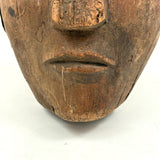 Old Carved Wooden Face with Rich Patina (Including Nailed Repair and Worm Holes)