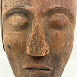 Old Carved Wooden Face with Rich Patina (Including Nailed Repair and Worm Holes)