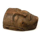 Old Carved Wooden Face with Rich Patina (Including Nailed Repair and Worm Holes)