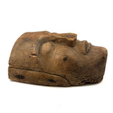 Old Carved Wooden Face with Rich Patina (Including Nailed Repair and Worm Holes)