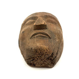 Old Carved Wooden Face with Rich Patina (Including Nailed Repair and Worm Holes)