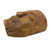 Old Carved Wooden Face with Rich Patina (Including Nailed Repair and Worm Holes)