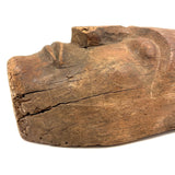 Old Carved Wooden Face with Rich Patina (Including Nailed Repair and Worm Holes)