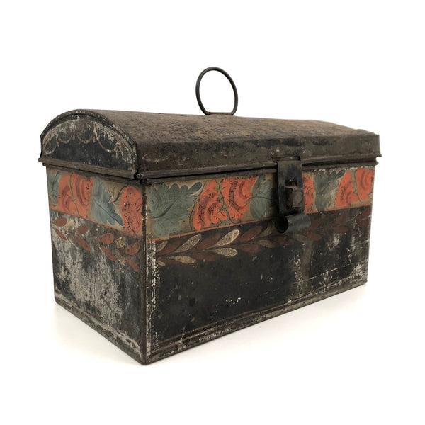Very Lovely Early Tole Painted Box with Carrying Loop