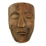 Old Carved Wooden Face with Rich Patina (Including Nailed Repair and Worm Holes)