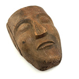 Old Carved Wooden Face with Rich Patina (Including Nailed Repair and Worm Holes)
