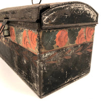 Very Lovely Early Tole Painted Box with Carrying Loop