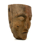 Old Carved Wooden Face with Rich Patina (Including Nailed Repair and Worm Holes)