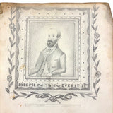 Many Times Framed 1870s-80s Naive Graphite Portrait of Joseph L. Everitt (with Architectural Drawing on Reverse)