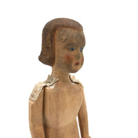 Determined Looking Hand-carved, Jointed Doll with Painted Face