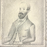Many Times Framed 1870s-80s Naive Graphite Portrait of Joseph L. Everitt (with Architectural Drawing on Reverse)