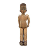 Determined Looking Hand-carved, Jointed Doll with Painted Face
