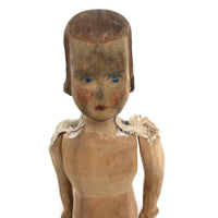 Determined Looking Hand-carved, Jointed Doll with Painted Face