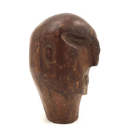 Stylized Modernist Carved Wood Head,  Early-Mid 20th C., SIgned