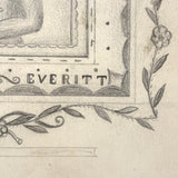 Many Times Framed 1870s-80s Naive Graphite Portrait of Joseph L. Everitt (with Architectural Drawing on Reverse)