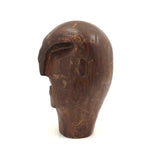 Stylized Modernist Carved Wood Head,  Early-Mid 20th C., SIgned