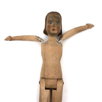 Determined Looking Hand-carved, Jointed Doll with Painted Face