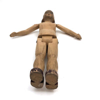 Determined Looking Hand-carved, Jointed Doll with Painted Face