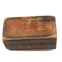 Harlequin Patterned, Hand-painted, Lined Antique Wooden Box with Handwritten Inscription