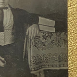 Serious Young Man: Sixth Plate Cased Daguerreotype of Boy with Books