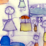 Booths, Balloons, Baby Carriages, Puppet Show, Marvelous Naive Watercolor of Busy Scene