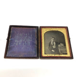 Serious Young Man: Sixth Plate Cased Daguerreotype of Boy with Books