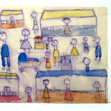 Booths, Balloons, Baby Carriages, Puppet Show, Marvelous Naive Watercolor of Busy Scene