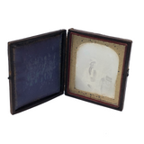 Serious Young Man: Sixth Plate Cased Daguerreotype of Boy with Books
