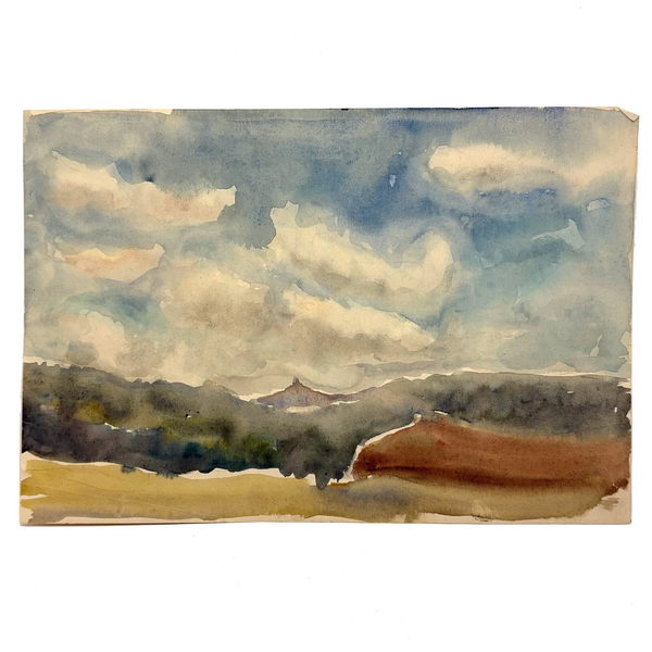 Painterly Mid-late 20th Century Watercolor Landscape, Unsigned (With Ink Drawing on Reverse)
